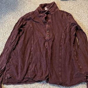 Free People Cotton maroon half button long sleeve Top Small